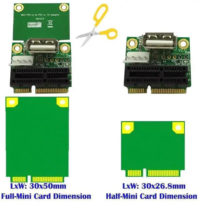 Alt view image 2 of 3 - WRIARICH PCIe 1X to Full/Half Size Mini PCIe Adapter Card with 4Pin to SATA Power Cable, Compatible with Windows XP/7/8/10