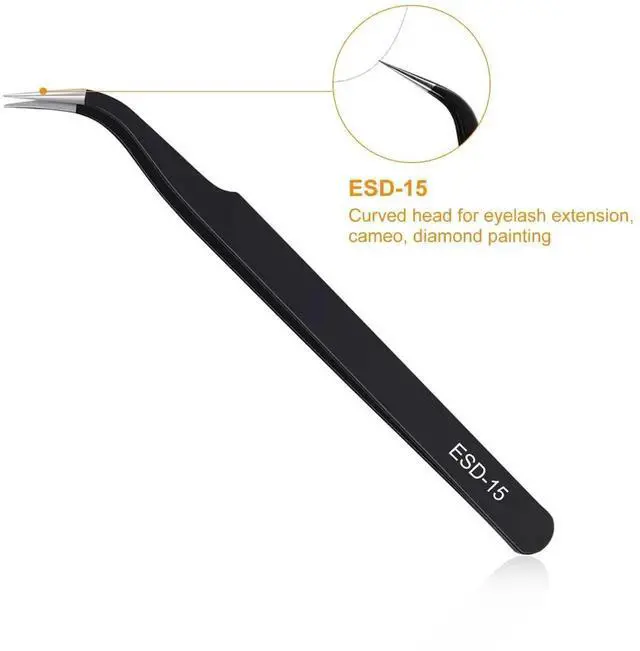 Alt view image 2 of 7 - WRIARICH 3PCS ESD Anti-Static Stainless Steel Precision Tweezers Kit for Soldering, Lab, Jewelry, Model & Craft
