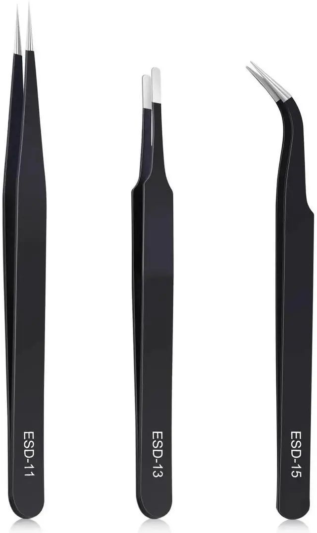 Main image of WRIARICH 3PCS ESD Anti-Static Stainless Steel Precision Tweezers Kit for Soldering, Lab, Jewelry, Model & Craft