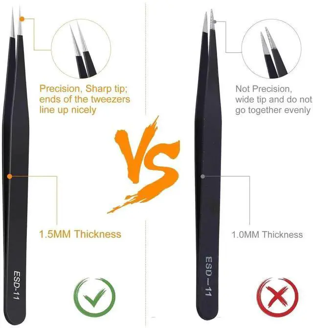 Alt view image 5 of 7 - WRIARICH 3PCS ESD Anti-Static Stainless Steel Precision Tweezers Kit for Soldering, Lab, Jewelry, Model & Craft