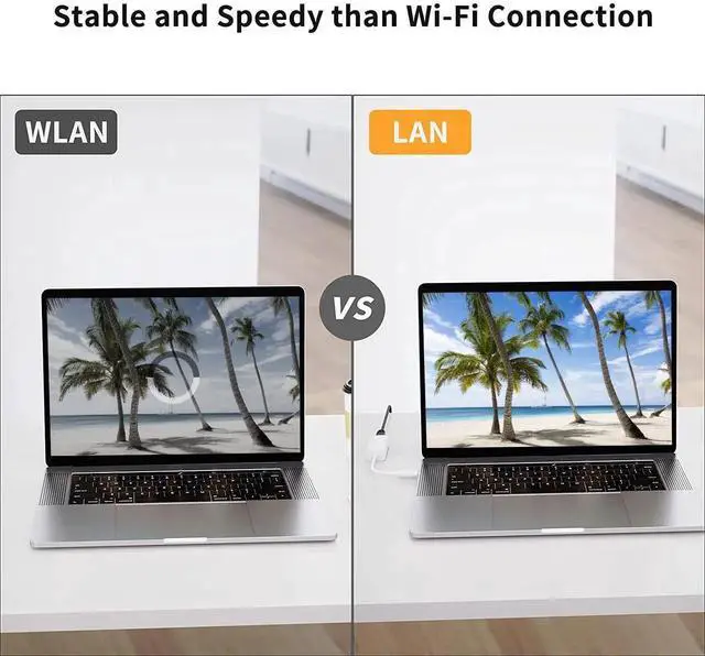 Alt view image 6 of 7 - USB-C to Gigabit Ethernet Adapter, Thunderbolt 3 Compatible RJ45 LAN Network Dongle, 1000Mbps Plug & Play Wired Network Converter Compatible with Steam Deck, MacBook Pro/Air M1/M2, iPad, Samsung Galax