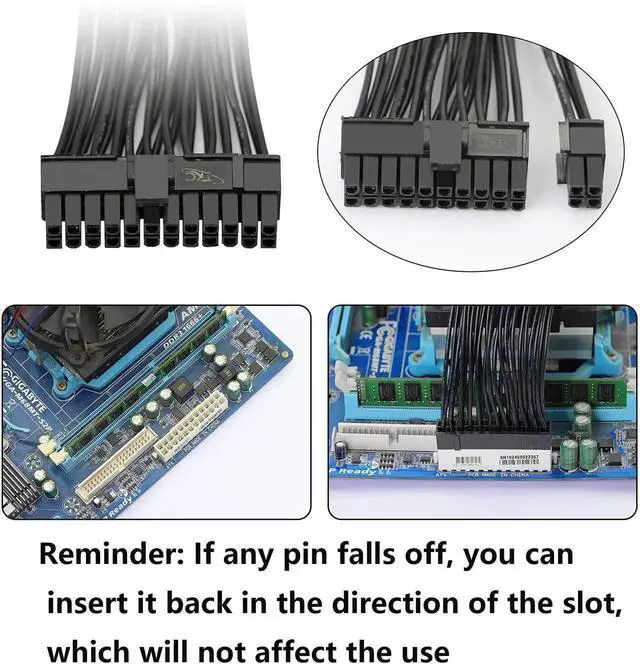 Alt view image 3 of 7 - WRIARICH 32CM(1Ft) ATX 24Pin (20+4) Y-Splitter Power Cable, PSU Female to Dual Male Adapter Cord for Dual Motherboard Synchronous Power Supply