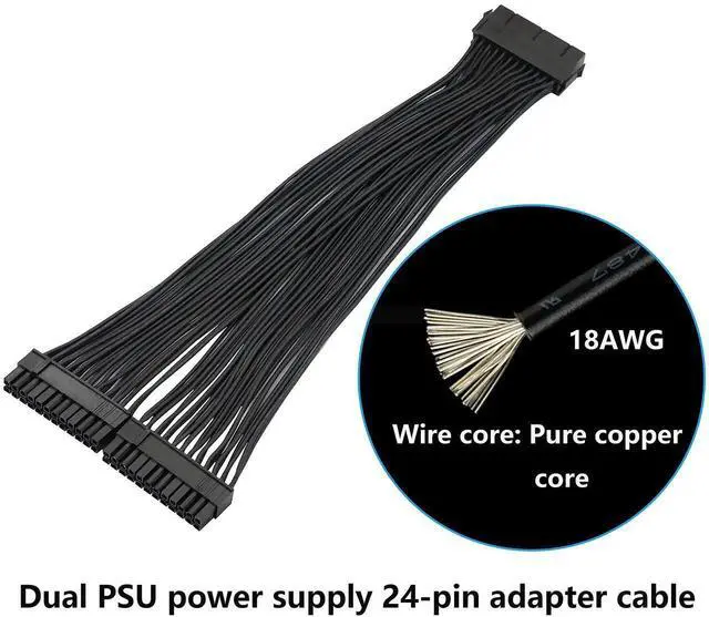 Alt view image 5 of 7 - WRIARICH 32CM(1Ft) ATX 24Pin (20+4) Y-Splitter Power Cable, PSU Female to Dual Male Adapter Cord for Dual Motherboard Synchronous Power Supply