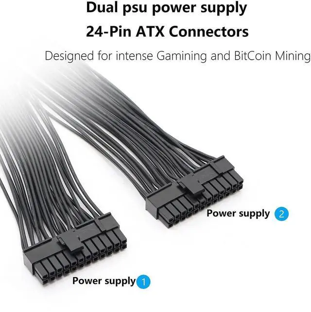 Alt view image 7 of 7 - WRIARICH 32CM(1Ft) ATX 24Pin (20+4) Y-Splitter Power Cable, PSU Female to Dual Male Adapter Cord for Dual Motherboard Synchronous Power Supply