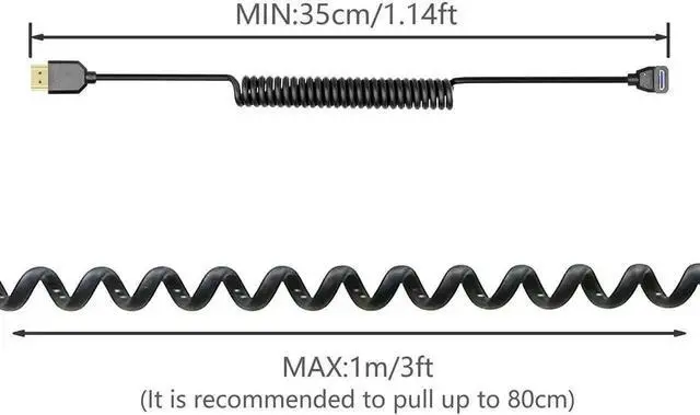 Alt view image 4 of 6 - WRIARICH Up Angle Coiled Mini HDMI to HDMI 2.1 Telescopic Cable, 48Gbps 8K High Speed Cord