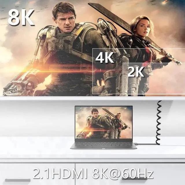 Alt view image 2 of 6 - WRIARICH Up Angle Coiled Mini HDMI to HDMI 2.1 Telescopic Cable, 48Gbps 8K High Speed Cord