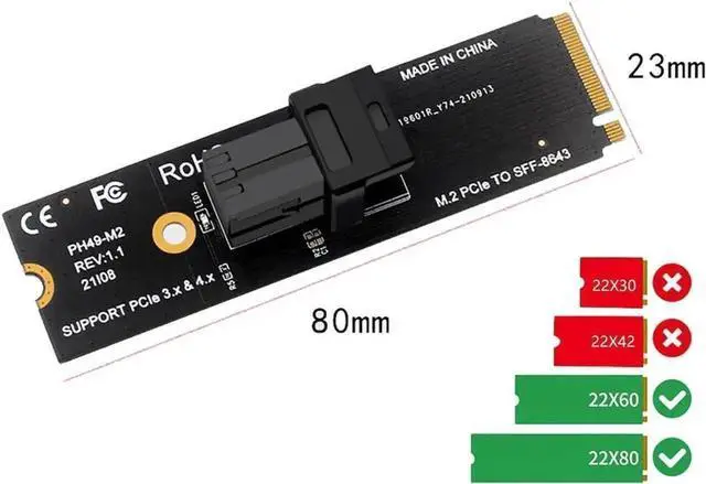 Alt view image 3 of 5 - WRIARICH M-Key M.2 NVMe to SFF-8643 MiniSAS Adapter Card, PCIe 4.0 Expansion Converter for U.2 SFF-8639 NVMe SSD, Compatible with Intel SSD 750 Series Desktop Storage Add-On Card