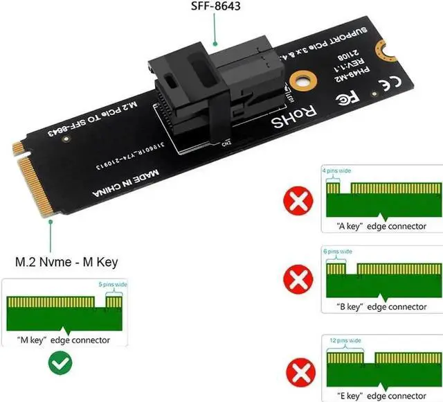 Alt view image 2 of 5 - WRIARICH M-Key M.2 NVMe to SFF-8643 MiniSAS Adapter Card, PCIe 4.0 Expansion Converter for U.2 SFF-8639 NVMe SSD, Compatible with Intel SSD 750 Series Desktop Storage Add-On Card