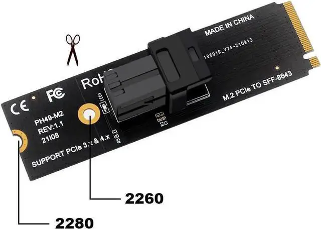 Alt view image 5 of 5 - WRIARICH M-Key M.2 NVMe to SFF-8643 MiniSAS Adapter Card, PCIe 4.0 Expansion Converter for U.2 SFF-8639 NVMe SSD, Compatible with Intel SSD 750 Series Desktop Storage Add-On Card