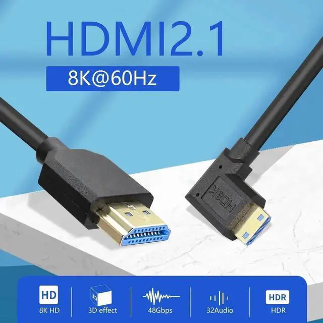 Alt view image 3 of 6 - WRIARICH Left Angled Coiled Mini HDMI to HDMI 2.1 Cable, 48Gbps 8K High Speed Telescopic Cord