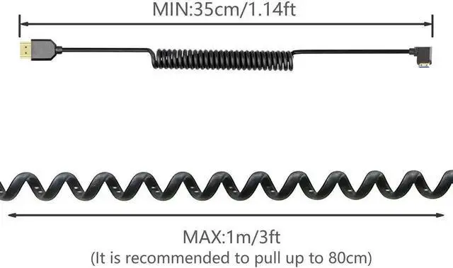 Alt view image 5 of 6 - WRIARICH Left Angled Coiled Mini HDMI to HDMI 2.1 Cable, 48Gbps 8K High Speed Telescopic Cord