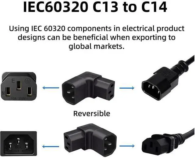 Alt view image 5 of 7 - WRIARICH 2 Pack IEC C14 Male to Dual C13 Female Y Splitter Power Cord 10A 250V for PC Monitor PDU Printer Server Chassis