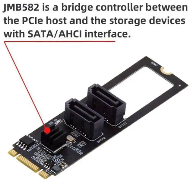 Alt view image 5 of 7 - WRIARICH M.2 B+M Key NGFF to 2 Ports SATA 3.0 6Gbps Expansion Adapter with JMB582 Chip, Supports 2280 M.2 SSD for Desktop Motherboard Storage Extension
