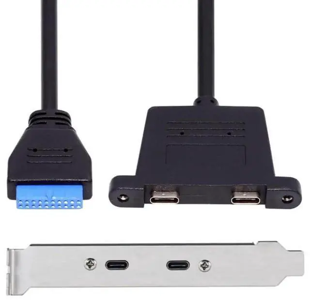 Main image of WRIARICH USB 3.0 Motherboard 19/20Pin to USB-C Dual Female Ports Cable, PCI-E Back Panel Bracket, 5Gbps