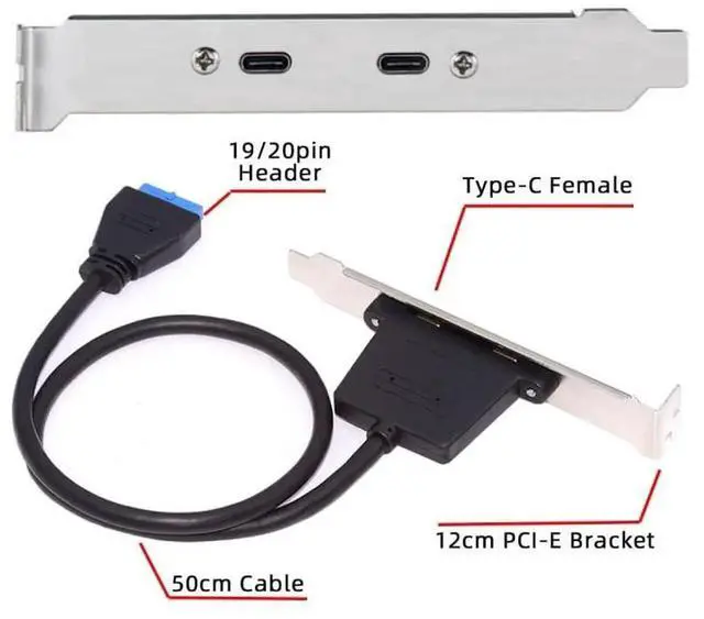 Alt view image 5 of 7 - WRIARICH USB 3.0 Motherboard 19/20Pin to USB-C Dual Female Ports Cable, PCI-E Back Panel Bracket, 5Gbps