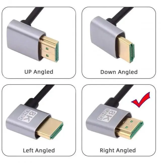 Alt view image 5 of 7 - WRIARICH 50cm Ultra Thin Dual Right 90° Angled HDMI 2.1 Cable, Super Flexible Type-A Cord Supports 8K 4K for Computer HDTV