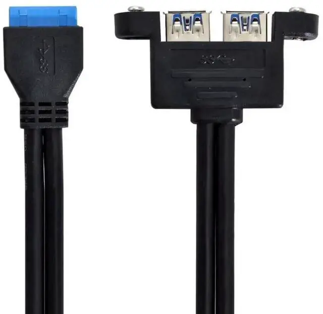 Alt view image 6 of 6 - WRIARICH 0.5M 19/20Pin USB 3.0 Header to Dual USB 3.0 Female Extension Cable with Mount Screw for PC Front Panel