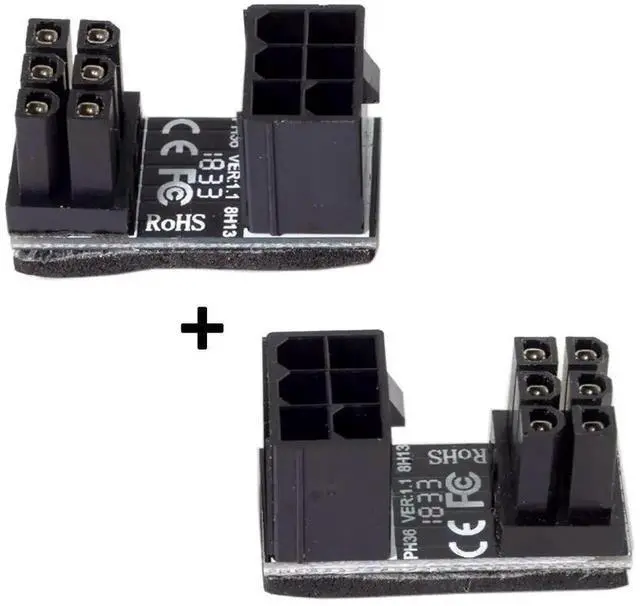 Alt view image 2 of 7 - WRIARICH 2 Pack ATX 6Pin 180 Degree Angled GPU Power Adapter, PCIe 6-Pin Female to Male U-Turn Connector for NVIDIA AMD ASUS Gigabyte MSI Sapphire RX GTX RTX Graphics Card