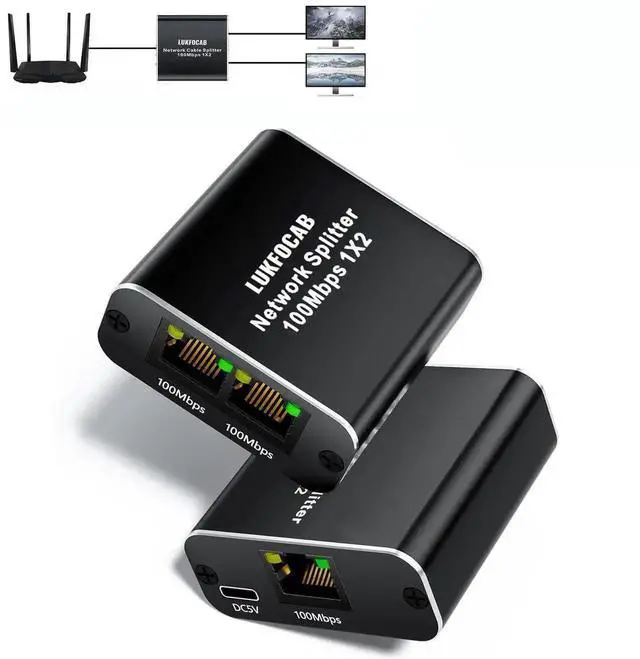 Main image of WRIARICH 1 to 2 RJ45 Ethernet Splitter, 100Mbps Active LAN Splitter Adapter with USB Power Cable, Supports 2 Devices Simultaneous Networking, Compatible with Cat5/Cat5e/Cat6/Cat7/Cat8 Ethernet Cables