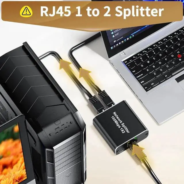 Alt view image 2 of 6 - WRIARICH 1 to 2 RJ45 Ethernet Splitter, 100Mbps Active LAN Splitter Adapter with USB Power Cable, Supports 2 Devices Simultaneous Networking, Compatible with Cat5/Cat5e/Cat6/Cat7/Cat8 Ethernet Cables