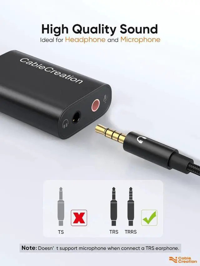 Alt view image 3 of 7 - WRIARICH USB External Sound Card Audio Adapter, Aluminum Black USB to 3.5mm Headphone & Mic Jack, Plug and Play for Windows, Mac, Linux, PS4, PS5
