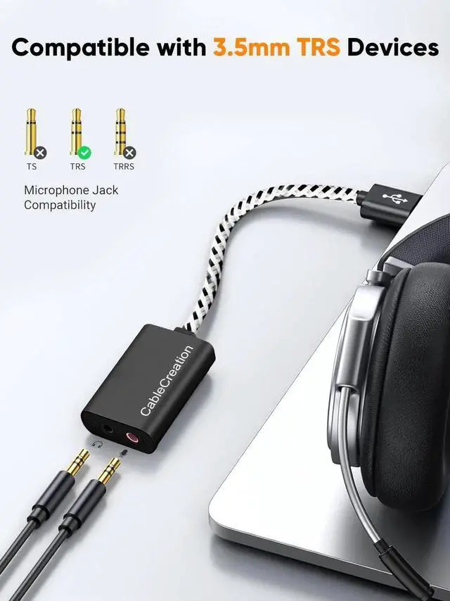 Alt view image 4 of 7 - WRIARICH USB External Sound Card Audio Adapter, Aluminum Black USB to 3.5mm Headphone & Mic Jack, Plug and Play for Windows, Mac, Linux, PS4, PS5