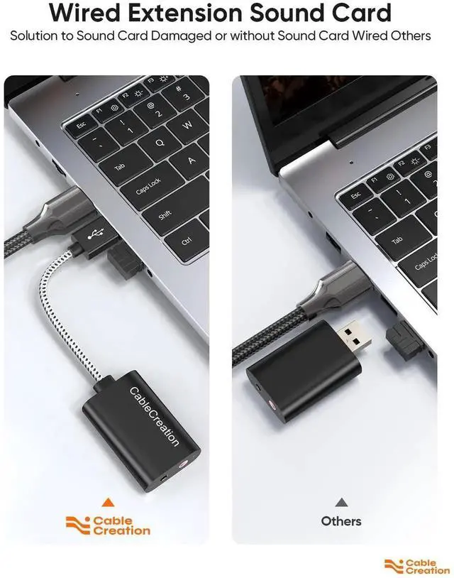 Alt view image 7 of 7 - WRIARICH USB External Sound Card Audio Adapter, Aluminum Black USB to 3.5mm Headphone & Mic Jack, Plug and Play for Windows, Mac, Linux, PS4, PS5