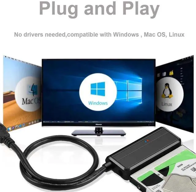 Alt view image 6 of 7 - WRIARICH USB 3.0 to SATA III Hard Drive Adapter Cable with 12V/2A Power Supply, UASP Supported External Converter for 2.5 & 3.5 Inch SATA SSD HDD, Black