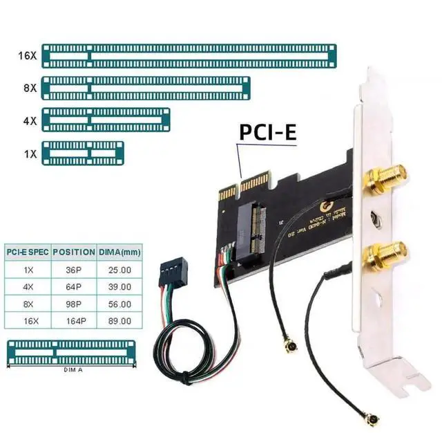 Alt view image 2 of 7 - WRIARICH PCI-E x1 to NGFF A/E-Key WiFi Adapter, Convert M.2 A+E Key WiFi6/WiFi7 Bluetooth Card for Desktop PC