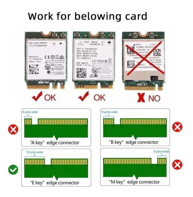Alt view image 6 of 7 - WRIARICH PCI-E x1 to NGFF A/E-Key WiFi Adapter, Convert M.2 A+E Key WiFi6/WiFi7 Bluetooth Card for Desktop PC
