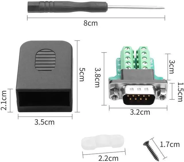 Alt view image 4 of 7 - WRIARICH 1 Pair DB9 Male & Female RS232 Breakout Board Type B, 9Pin D-SUB Solderless Terminal Signal Module with Protective Housing & Lock Nuts