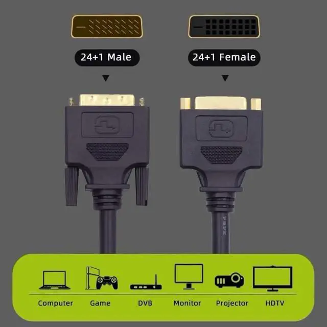 Alt view image 3 of 7 - WRIARICH 50cm DVI-D 24+1 Male to Female Extension Cable, Dual Link Digital DVI Video Extender Cord for Graphics Card and Monitor