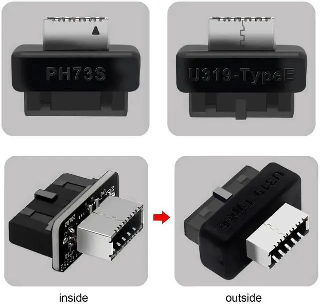 Alt view image 4 of 7 - WRIARICH Vertical USB3.0 20Pin Male Header to USB3.1 Type-E 20Pin Female Adapter, Motherboard Internal Front Panel USB-C Data Extension Converter
