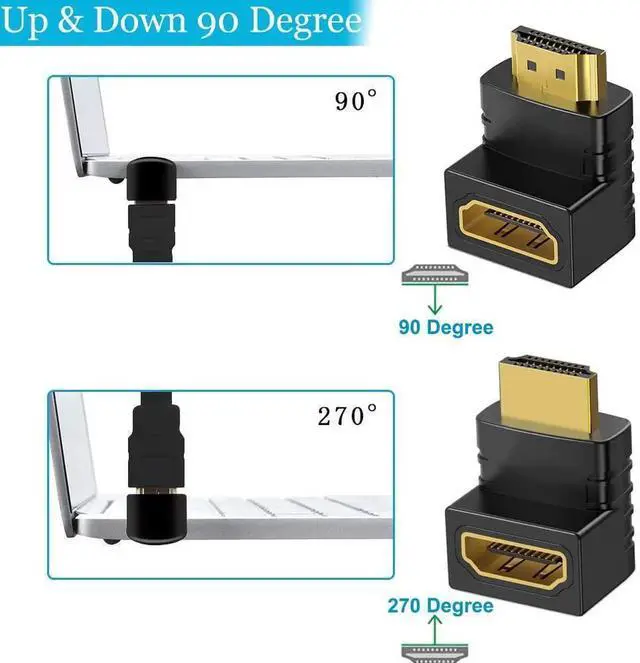 Alt view image 2 of 7 - WRIARICH 6 Pack Multi-Angle HDMI 2.0 Male to Female Adapters, 90/270 Degree Left/Right/Up/Down Gold Plated Connectors Support 4K 3D