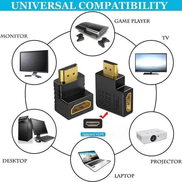 Alt view image 6 of 7 - WRIARICH 6 Pack Multi-Angle HDMI 2.0 Male to Female Adapters, 90/270 Degree Left/Right/Up/Down Gold Plated Connectors Support 4K 3D