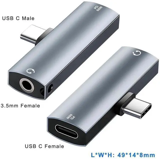 Alt view image 3 of 6 - WRIARICH 2-in-1 USB-C to 3.5mm Audio & Charging Adapter, PD 60W Fast Charging Splitter Dongle for iPhone 15/16, iPad, Galaxy, Note, Pixel