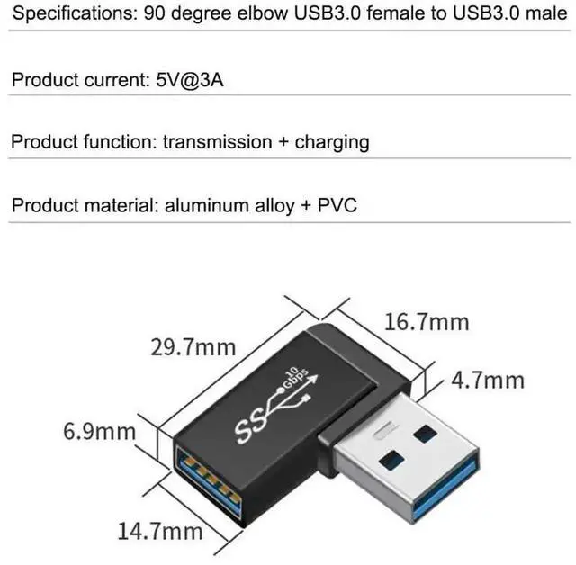 Alt view image 4 of 5 - WRIARICH 2 Pack Black 90 Degree Right Angle USB 3.0 Male to Female Adapter, Low Profile USB Extension Converter for External Hard Drive, Flash Drive, WiFi Adapter, Camera, Mouse Keyboard