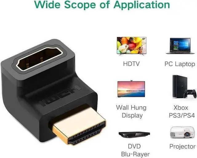 Alt view image 2 of 7 - WRIARICH 2 Pack 270 Degree Right Angle HDMI Male to Female Adapter, 4K Gold-Plated HDMI Elbow Extender for TV Stick, Roku, Chromecast, Xbox, PS4, Switch