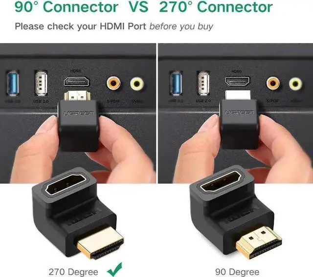 Alt view image 5 of 7 - WRIARICH 2 Pack 270 Degree Right Angle HDMI Male to Female Adapter, 4K Gold-Plated HDMI Elbow Extender for TV Stick, Roku, Chromecast, Xbox, PS4, Switch