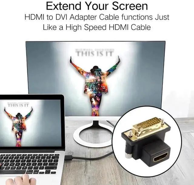 Alt view image 7 of 7 - WRIARICH 90 Degree Down Angled DVI Male to HDMI Female Adapter, 4K 1080P DVI to HDMI Converter for PC Graphics Card HDTV