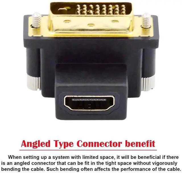 Alt view image 4 of 7 - WRIARICH 90 Degree Down Angled DVI Male to HDMI Female Adapter, 4K 1080P DVI to HDMI Converter for PC Graphics Card HDTV