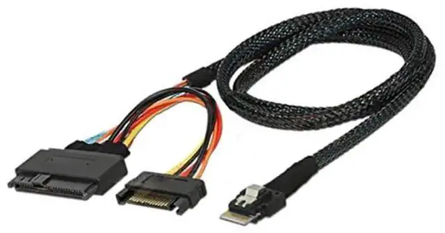 Alt view image 2 of 5 - WRIARICH SFF-8654 4i to SFF-8639 U.2 Cable, 24Gbps 32AWG with SATA 15P Power, 19.68 Inch