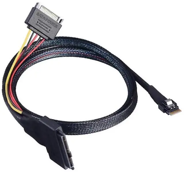 Alt view image 4 of 5 - WRIARICH SFF-8654 4i to SFF-8639 U.2 Cable, 24Gbps 32AWG with SATA 15P Power, 19.68 Inch