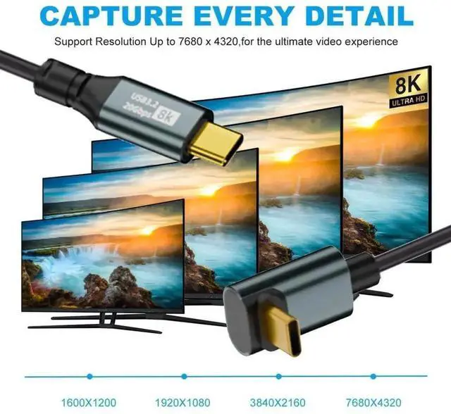 Alt view image 6 of 6 - WRIARICH 6FT Coiled USB C to C Cable, USB 3.2 20Gbps 90° Up Angled Type-C Cord, 100W PD Fast Charging 8K@60Hz Video Cable for Laptops Phones