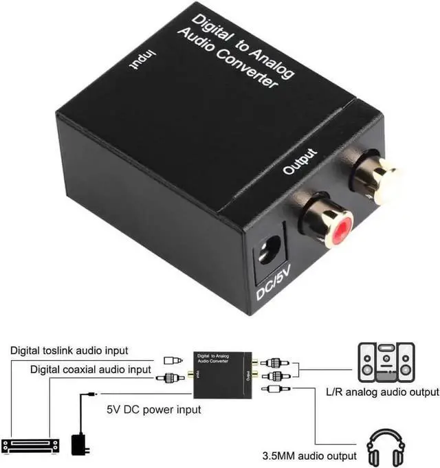 Alt view image 3 of 6 - WRIARICH Digital Optical Coaxial SPDIF to Analog RCA & 3.5mm AUX Audio Converter, Digital to Analog Stereo Audio Adapter with Toslink Fiber Cable