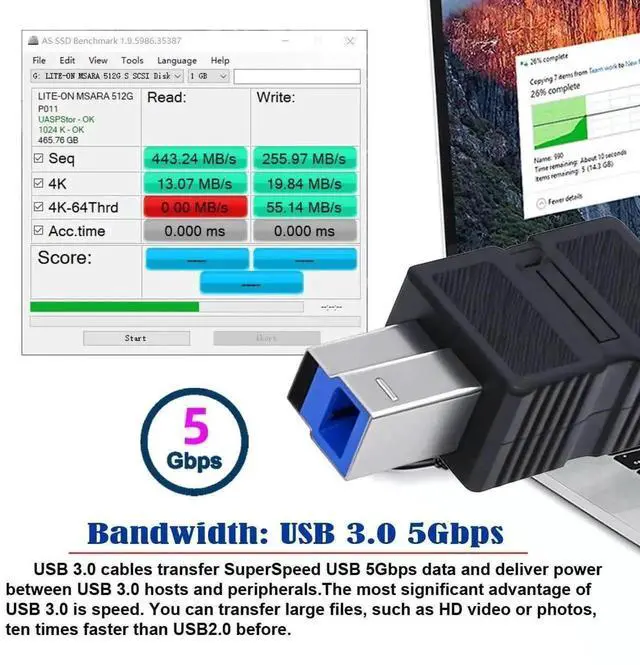 Alt view image 2 of 7 - WRIARICH 2PCS USB 3.0 Type-B Male to USB-A Male/Female Adapter, 5Gbps High Speed Data & Power Converter for SSD, Hard Drives & Cameras