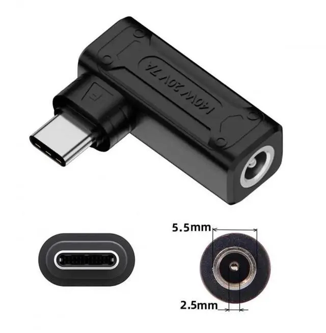 Alt view image 7 of 7 - WRIARICH 140W DC 5.5x2.5mm Input to 90 Degree Angled USB-C PD Power Adapter, Fast Charging Converter for Laptops Phones