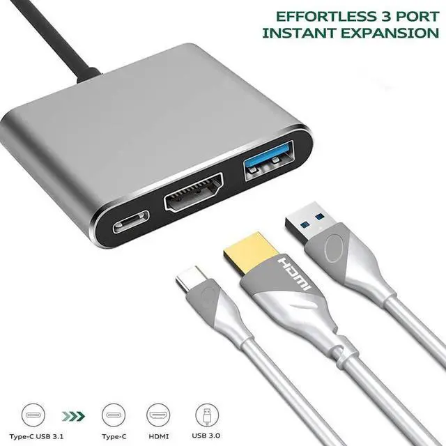 Alt view image 5 of 7 - WRIARICH USB C Multiport Adapter, Thunderbolt 3 to 4K HDMI Video Converter with USB3.0 Hub & PD Fast Charging Port for Laptop Projection Display