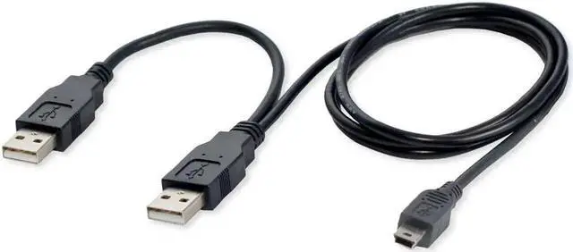 Main image of WRIARICH 60cm USB 2.0 Dual Male to Mini 5 Pin Y Cable, Data & Power Cord for Hard Drive Enclosure