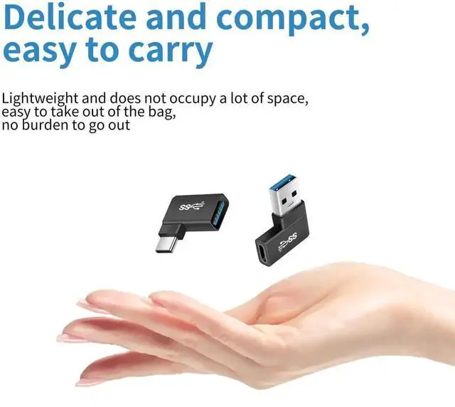 Alt view image 2 of 7 - WRIARICH 2 Pack 90 Degree Right Angle USB 3.0 10Gbps Male to USB-C Female Adapter, OTG Data & Charging Converter for Laptop, Tablet, Phone and Power Bank